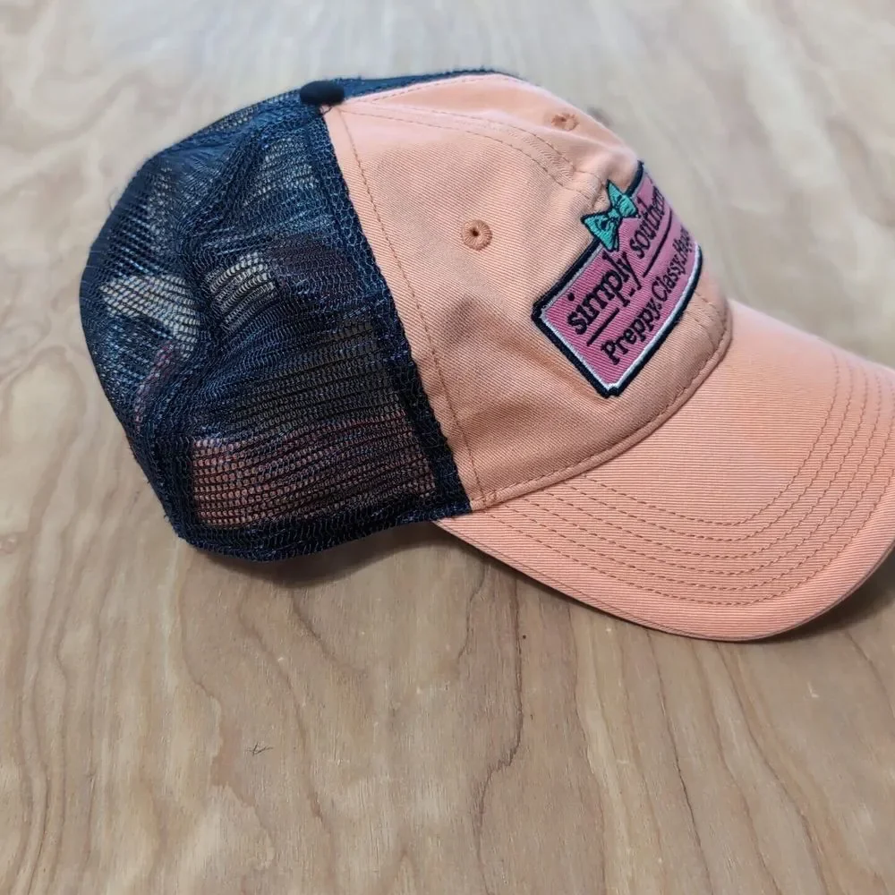 Simply Southern Blue & Peach Hat Preppy Classy Happy‎ Ladies Cap SnapBack